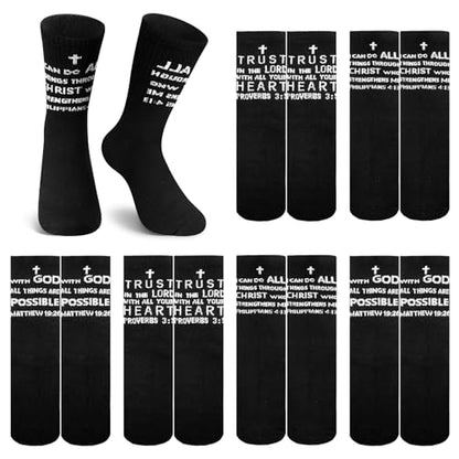 Shyyween 6 Pairs Christian Sock with Bible Verse Religious Easter Gift Christian Gift Ideas Catholic Crew Socks for Men Women - color: Black