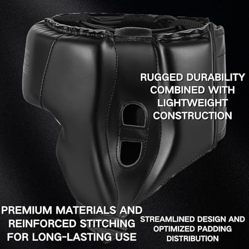 Boxing Headgear for Men Women – Professional Lightweight Open Face Head Guard, Breathable Protection, Secure Fit for MMA Muay Thai Kickboxing Sparring Training - color: Black+Black