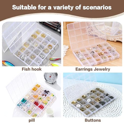 4-piece 24-grid transparent sorting box, used for small parts, jewelry storage box, for earrings, beads, storage, office supplies, Lego plastic, fishing tackle and bait box
