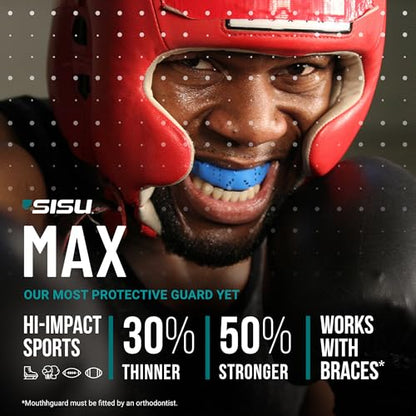SISU Max Mouthguard, Snow White - 50% Stronger, Maximum Protection for Rugby, MMA, Boxing, Lacrosse, Football, Hockey, High-Impact Sports - Adult Fit, Remoldable Up to 20 Times, Works for Braces