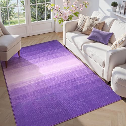 Wonnitar Washable 3x5 Purple Rugs for Bedroom, Modern Non-Slip Soft Nursery Area Rugs, Non-Shedding Ombre Low Pile Bathroom Throw Mat, Floor Carpet for Kitchen Dorm Playroom (Purple, 3'x5') - color: Purple, size: 3' x 5' (Rectangular)