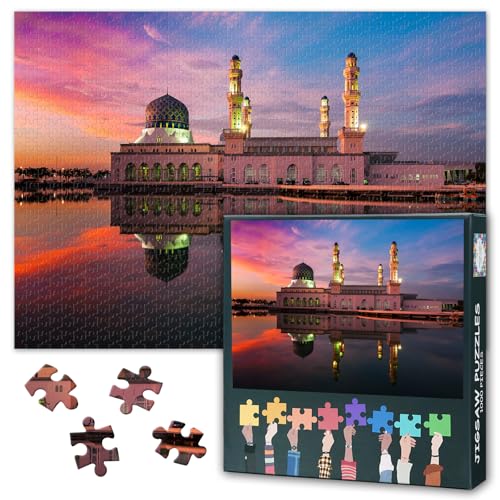 Jigsaw Puzzle 1000 Pieces for Adults Wall Art Mosque at Sunset Sabah Malaysia Islamic Decor Pictures for Living Room Large Size Puzzle 27.5x19.7 Inch - color: Artwork-06