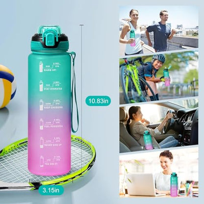 Water Bottle with Straw 1L,Boys Water Bottles with Straw 1 Litre,Waterbottle Leak-Proof Sports Water Bottle,Plastic Drinks Bottles Toxin Free，Bpa-Free (Green Purple) - color: 07-Green Purple