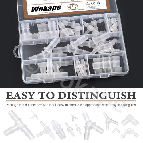 36Pcs Plastic Hose Barb Fitting Kit, 3/32" 5/32" 7/32" 1/16" 3/16" 5/16" 7/16" 9/16" 3/8" 1/4" 1/2" Stright/L/T/Y-Shaped Reducer fittings Pipe Connectors Aquarium Union Joint Splicer Adapter - style: Style 2