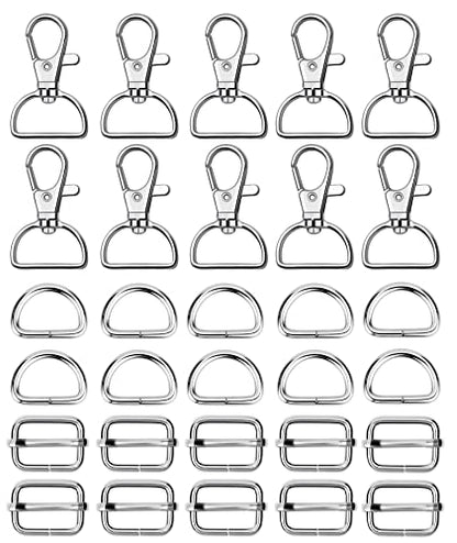 WAFJAMF Metal Snap Hook Ring Bulk 30 Pcs, Swivel Clasp Buckle and Non-Welded D Ring 10Pcs, Adjustable Rectangular Buckle (1' Inside Width Sliver) - color: Silver-2, size: 1” Inside Width