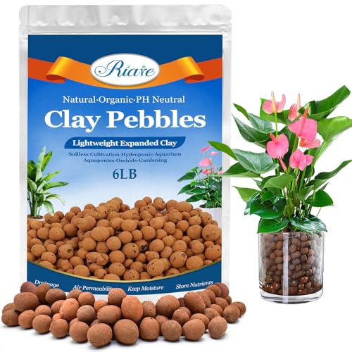 Riare 6LB Organic Leca Clay Pebbles for Plants, 4-16mm Drainage Leca Balls | Reusable, Aeration Lightweight Clay Balls, Moisture Retention for Hydroponics, Orchids, Succulents, Terrariums, Propagation - color: 6LB
