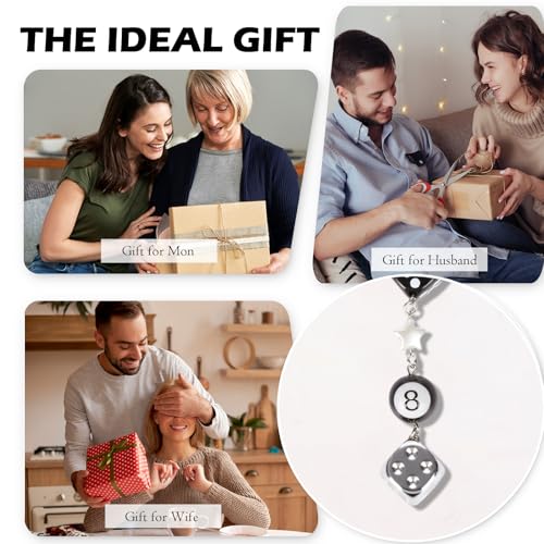 Dice Star Car Charm - Silver Black 8 Ball with Beads Rear View Mirror Charms Cars Accessories, Interior Y2K Aesthetic Hanging Ornament Pendant for Women Men - style: Dice