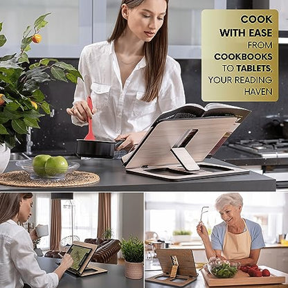 Vigo Wood Book Stand, Book Holder, Reading Stand, Cookbook Holder, Recipe Book Stand, Wooden Book Stands for Reading, Cookbook Stand for Kitchen, Book Holder for Reading in Bed (Cambridge) - color: Cambirdge