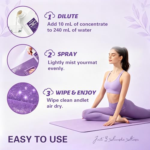 Fitness Mat Cleaner Concentrate Makes 6.86 Gal(1:25)-Yoga Mat Cleaner Spray,Powered By Essential Oil,Removes Sweat & Odor,No Sticky Residue,Plant Based,Safe for All Mats(33.8oz, Lavender) - size: 33.8 Fl Oz (Pack of 1)