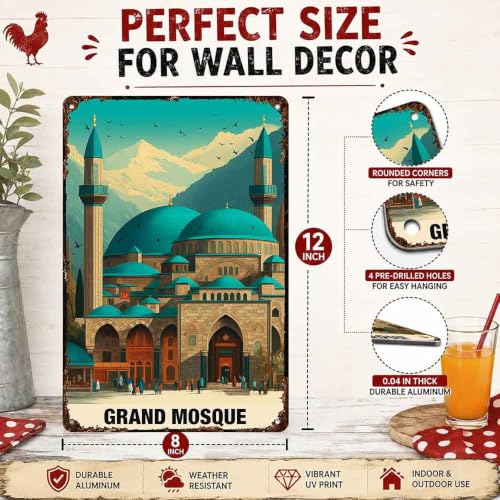 Grand Mosque Vintage Landscape Travel Aluminum Metal Sign 8 x 12 Inch