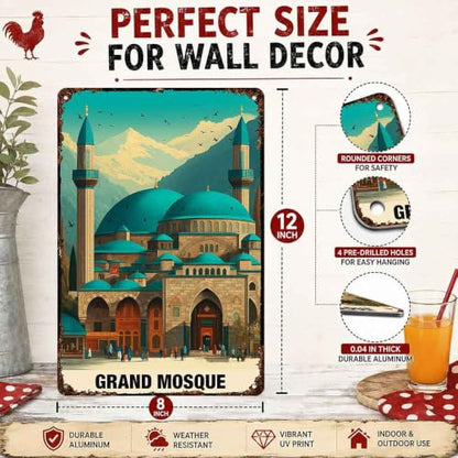 Grand Mosque Vintage Landscape Travel Aluminum Metal Sign 8 x 12 Inch