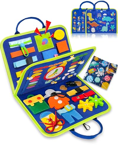 Exorany Busy Board Montessori Toys for Toddler Boy Birthday Gift Busy Book - style: Blue/P4