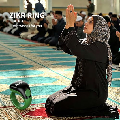 Smart Tasbih Zikr Ring,Adjustable Counter, 3 Sizes (18,20,22mm) Muslim Digital Azan Alarm Clock,APP Support Digital Counter Prayer Reminder Rings, Waterproof 5 Digit Finger Counter zikr Ring(Green) - color: Green