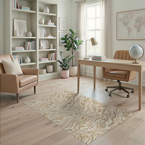 4'x6' Beige Beachy with Rustic Ocean Shell Motif Washable Area Rug | Natural Seashell Starfish and Sand Waves for Bedroom, Reading Nook, Pet Friendly & Non-Shedding - color: Beige/Pattern 28, size: 4' x 6' (Rectangular)
