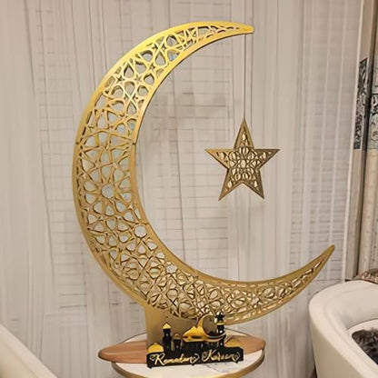 iwa concept Metal Crescent Islamic Decor, Moon and Star Ramadan Art, Islamic Table Top Decoration Gift for Muslims in Ramadan Eid (52 x 44 cm | 20.8 x 17.6 inches | Small) - size: 20.8"L x 20.8"W