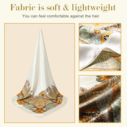 Sumolux Head Hair Scarf for Women 35" Like Satin Silk Scarf Hair Wrapping Night Bandana Large Square Scarves - color: B Classic Beige
