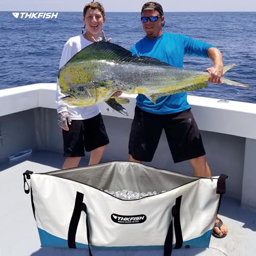 THKFISH Insulated Fish Cooler Bag, Fish Kill Bag for Caught Fish | 40x16in/25x17.5in Portable Waterproof Insulated Fish Bag Keeps Ice for 24 Hours - color: GREY-40x16x6.5