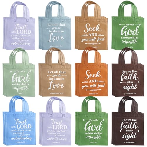 WILLBOND Christian Gift Bags Reusable Non Woven Bible Verse Goodie Bags with Handle Fabric Religious Employee Appreciation Gifts for Church Positive Business Party Favor - color: Morandi Color