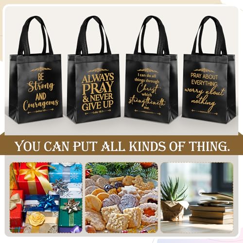 Aliceset 64 Pcs Christian Gift Bags Bulk with Handles for Church Favors Reusable Medium Bible Verse Religious Gift Bags Non Woven Welcome Totes for Baptism Vacation Bible School Gifts (Black) - color: Black