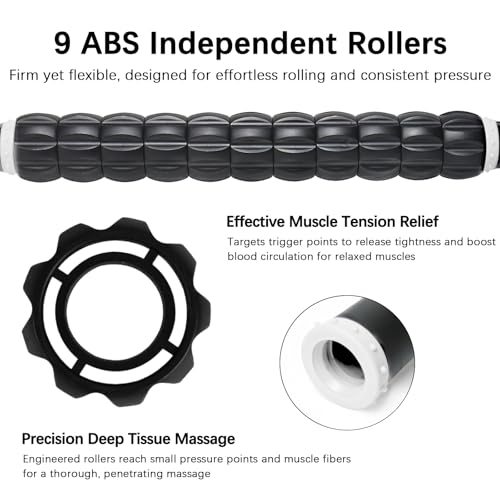 Muscle Roller Massage Roller Stick- Deep Tissue Fascia Blaster for Myofascial Pain Relief, Lymphatic Drainage & Body Sculpting, Handheld Physical Therapy & Recovery Tool (White Black) - color: White Black