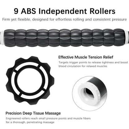 Muscle Roller Massage Roller Stick- Deep Tissue Fascia Blaster for Myofascial Pain Relief, Lymphatic Drainage & Body Sculpting, Handheld Physical Therapy & Recovery Tool (White Black) - color: White Black