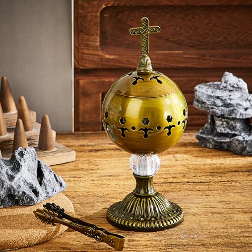 Zonon 1 Set Incense Burner with Tong, Frankincense Charcoal Incense Stand Holder, Ideal for Yoga, Spa, Aromatherapy, Home and Christian Church Censer (Bronze,Retro) - color: Bronze, size: Retro