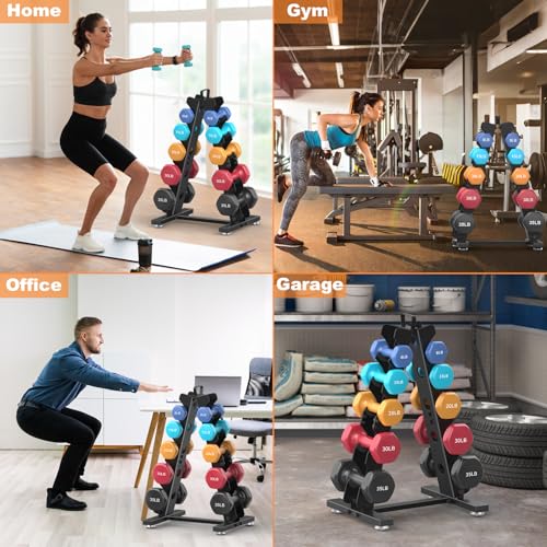 TomCare 6-Tier|5-Tier|4-Tier|2-Tier Dumbbell Rack Stand Only for Home Gym | Stable A-Frame, Fits 5–35 lb Dumbbells, Protective Padded Cradles, Adjustable Feet, Easy-Carry Handle (Stand Only) - color: Black, size: 5 Tier