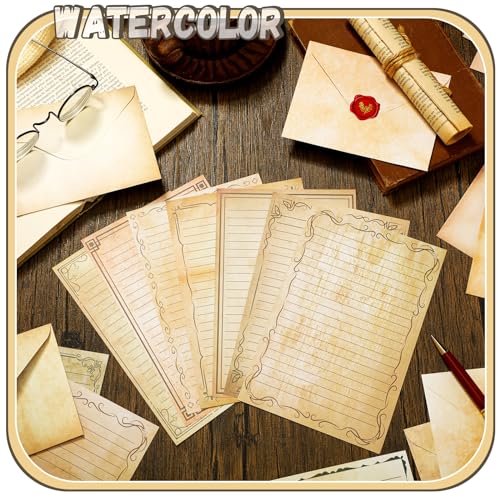 TaoBary 160 Pcs Stationery Paper Set 50 Double Sided Stationery Papers with 50 Matching Envelopes and 60 Round Dot Sticker, 10 Design(Vintage,5.5 x 8.25 Inch) - size: 5.5 x 8.25 Inch, style: Vintage