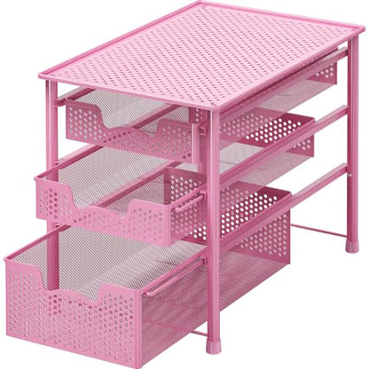 Simple Houseware Stackable 3 Tier Sliding Basket Organizer Drawer, Pink - color: Pink, size: 3-Tier
