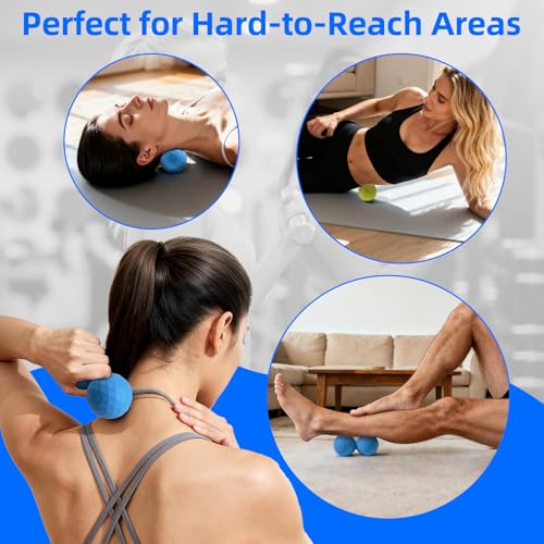 Peanut & Spiky Massage Ball Set, Double Lacrosse Peanut Roller + Firm Spiky Ball for Deep Tissue Myofascial Release, Trigger Point Therapy, Plantar Fasciitis & Muscle Recovery (Blue Mix White+Yellow) - color: Blue Mix White+yellow