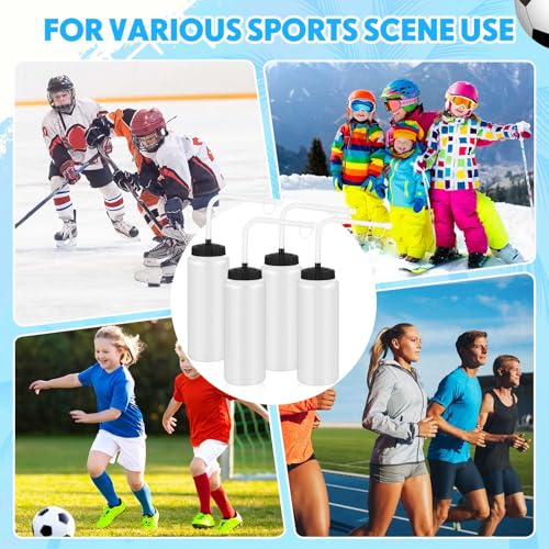 Domensi 2 Pack Large 1l Sports Water Bottle, 12.4" H x 5" W Translucent Easy Squeeze Plastic with Straw, Designed for Use with Football Lacrosse Hockey Helmets(Translucent,No Printed) - color: Translucent, style: No Printed