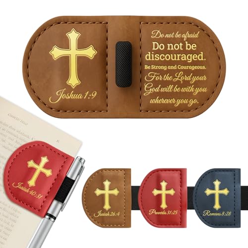 Personalized Magnetic Leather Bookmark with Pen Holder - Bygone Mark Custom Bible Verse Bookmarker,Book Marker for Men & Women,Book Lovers,Readers,Church(Brown，Joshua 1:9) - color: Brown, size: Joshua 1:9