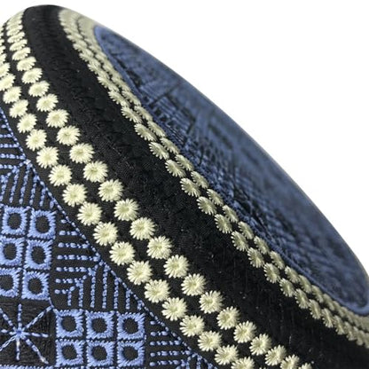 RUIXIA Men Boys Muslim Prayer Kufi Hat Skull Cap Embroidery Islam Kufi Headware takke Praying Beanie Hat Kofia Topi Hat - color: Blue/Black-adults