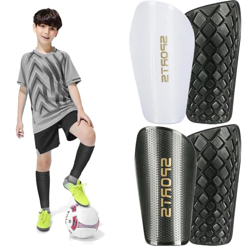 2 Pairs Soccer Shin Guards for Kids Youth Adults, Shin Pads for for Age 3-15 Boys and Girls, Lightweight Soccer Equipment for Football Games - color: Black and White, size: Large