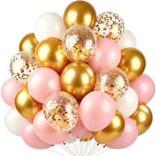Pink and Gold Balloons for Birthday Decorations, Baby Shower Decorations - color: Pink White and Gold