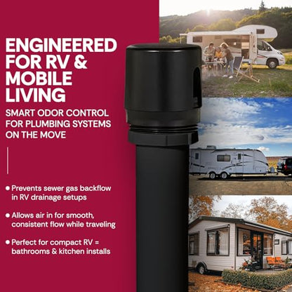 The 1-1/2" Male Threaded ProVent Venting Solution Air Admittance Valve AAV, RV's and Housing Applications Odor Prevention Valve for Plumbing and Drainage Systems (Black) - color: Pack of 1 - Residential Housing