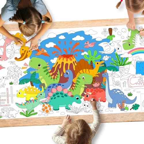 Gatherfun 공룡 파티 자이언트 컬러링 포스터 - 80.9 x 182.9cm(31.5 x 72인치) - 다용도 교실 벽 장식 및 생일 활동 - 학교 파티 및 특별 행사를 위한 공룡 포스터 또는 테이블 커버 - style: 공룡