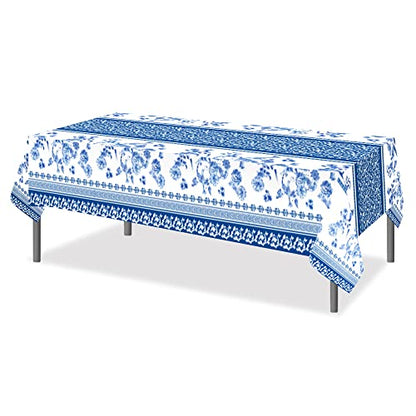 1 Pack Blue and White Porcelain Plastic Tablecloth, 54 x 87 Inch Long Rectangular Reusable Table Cover for Buffet, Chinese Style Birthday Party Holiday Dinner Picnic Wedding Kitchen Event Use - color: Blue and White Porcelain