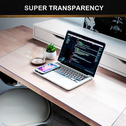 24x60 Inch Crystal PVC Desk Mat Clear Plastic Vinyl Office Writing Desk Blotter Mat for Office Home Laptop Computer Desktop Keyboard Pads Waterproof Table Pad with Mouse Pad Non-Slip Multifunctional - size: 24X60 inch