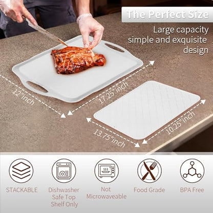LEHAHA 17.25" x 12" Serving Trays Set of 2 White, Dinner Tray, Light Weight Easy to Clean Sturdy Stackable Melamine Serving Platter with Handle, Fruit, Snacks, and Desserts Trays.Mats Included - color: White