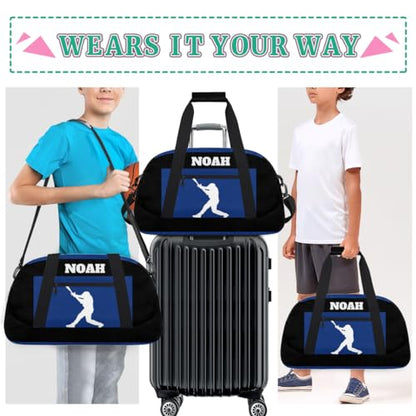 Personalized Sports Bag, Playing Baseball Silhouette Blue Black | Personalized Named Practice Travel Overnight Training Bag - color: Color 33