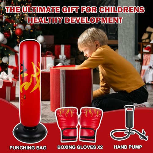Onirii 66 Inch Kids Inflatable Punching Bag | Large Stable Kids Inflatable Boxing Bag Toy Set with Gloves for Boys & Girls Age 3-12 for Taekwondo,MMA and Practicing Karate - color: HZ Zhan