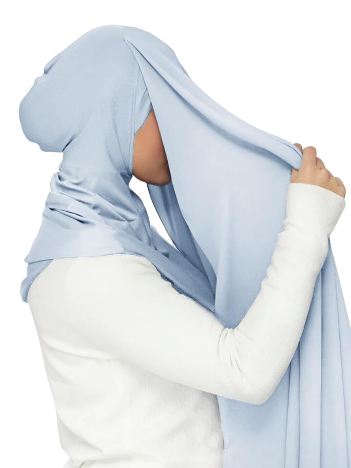 Lina & Lily Flowy Chiffon Instant Hijab Scarf Attached Jersey Ninja Undercap Full Coverage for Muslim Women - color: Baby Blue