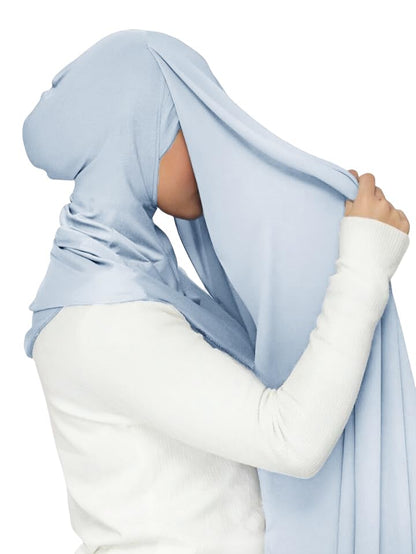 Lina & Lily Flowy Chiffon Instant Hijab Scarf Attached Jersey Ninja Undercap Full Coverage for Muslim Women - color: Baby Blue