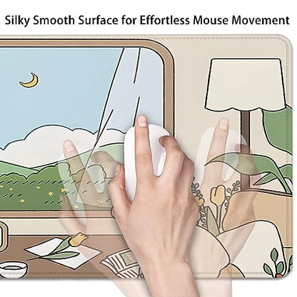 Girl and Rabbit Desktop Mouse Pad, Large Desk Mat, Cartoon Cute Gaming Mouse Pad for Computer Office Home Work (27.5X11.8 in) - color: Girl and Bunny