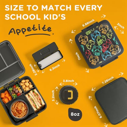 JXXM Bento Lunch Box for Kids With 8oz Soup thermo,Leak-proof Lunch Containers with 5 Compartment,thermo Food Jar and Lunch Bag, Food Containers for School (A-Black(Game Consoley)) - color: Black Game Consoley