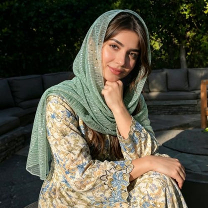 Sequin Scarf for Women Lightweight Mesh Shawl Wrap Bandana Hijab Headscarf for Summer Evening Dress - color: Lightblue
