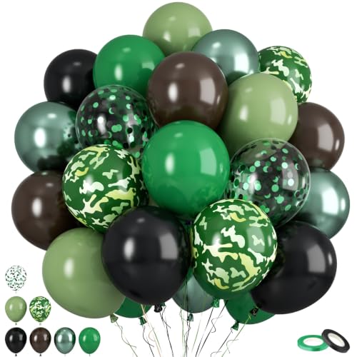 Camo Balloons, 50Pcs 12 Inch Army Hunting Themed Party Decorations - color: Green Black Brown
