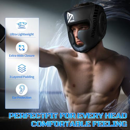 𝗣𝗥𝗘𝗠𝗜𝗨𝗠 Youth Kids Boxing Headgear, MMA Training Sparring Safety Head Guard, Boxing Head Gear Helmet for Training Kickboxing Sparring Karate Taekwondo Muay Thai - size: Medium