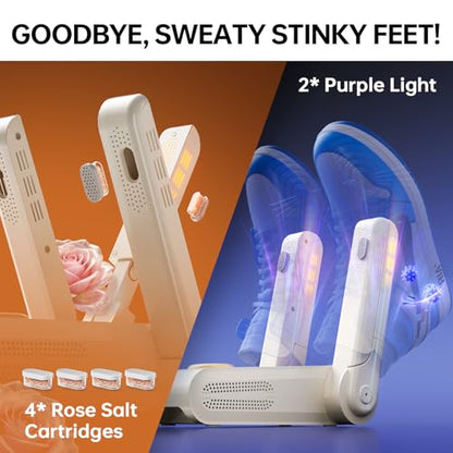 Boot Dryer, Shoe Dryer for Work Boots and Gloves, 4 Tubes with Timer, Rose Salt Remove Odor, Quiet Portable Shoe Dehumidifier, Suitable for Ski Boots, Shoes, Gloves, Socks & Hats, Ivory, SH01A